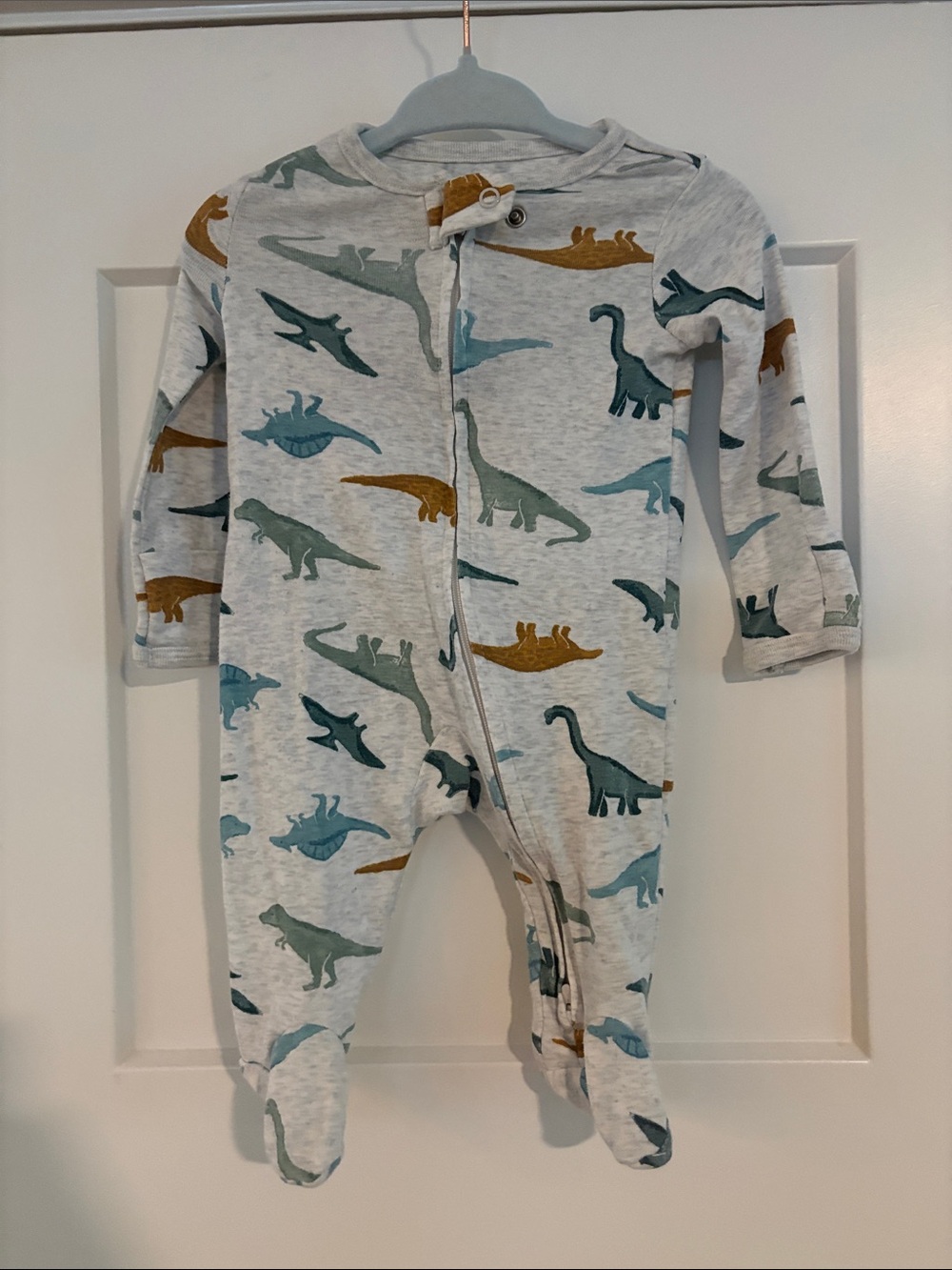 Carter’s Kids Dinosaur Print One-Piece Footed Pajamas Brown Green Blue 0-3M